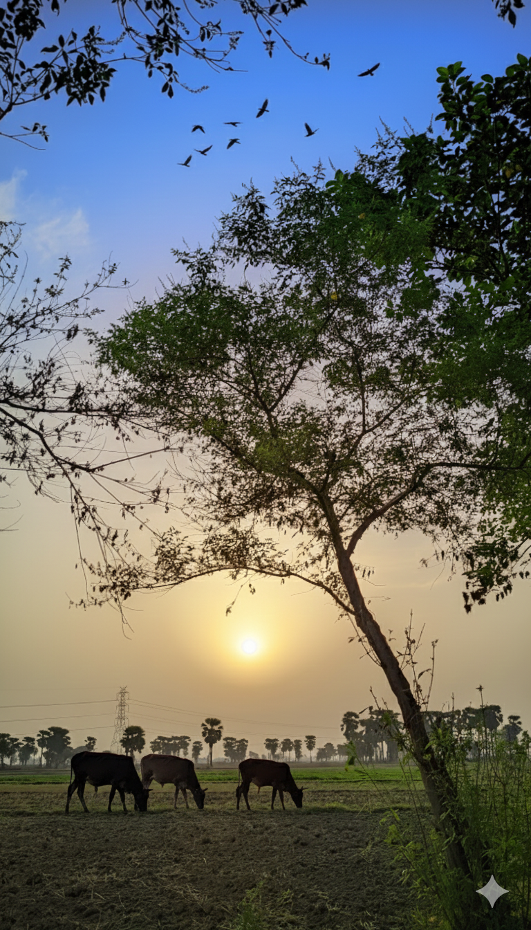 Rural Sunset Over Farmland